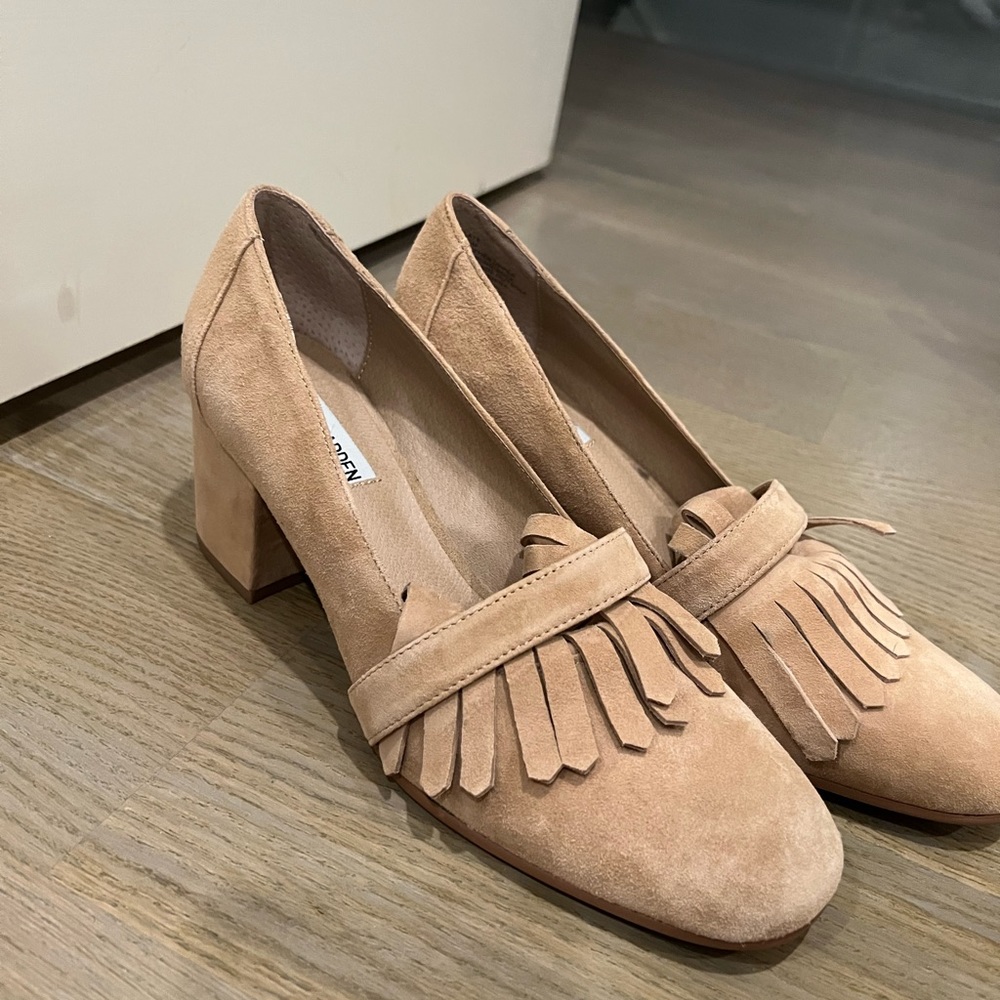 Steve Madden 2 inch suede block heel with fringes